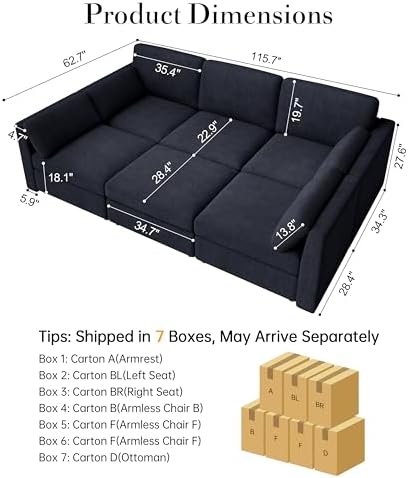 Oversized Modular Sectional Sleeper Sofa Bed Cloud Couches Blue - Image 2