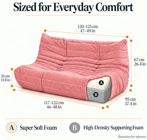 N&V Fireside Loveseat, Mid Century Armless Twin Size Floor Sofa, Soft Premium - Image 2
