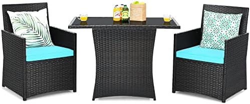 Tangkula 3 Pieces Patio Dining Set, Space-Saving PE Rattan Bistro Set by TANGKULA