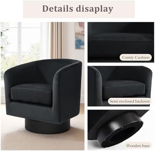 Pia Ricco Set of 4 Velvet 360° Swivel Barrel Accent Chair Black - Image 5