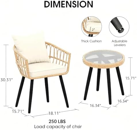 PORWEY 3 Piece Patio Bistro Set - Image 2