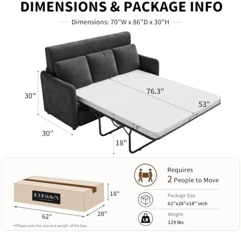 Sleeper Sofa 70" Loveseat with Pull Out Bed - Image 3