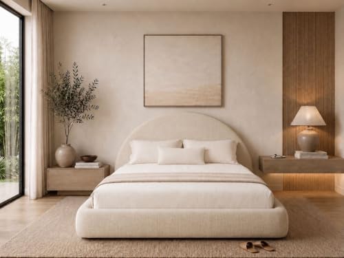 New Round Bed Upholstered Bed Frame –Washable Zip Cover, Modular Minimalist by CloudFrame