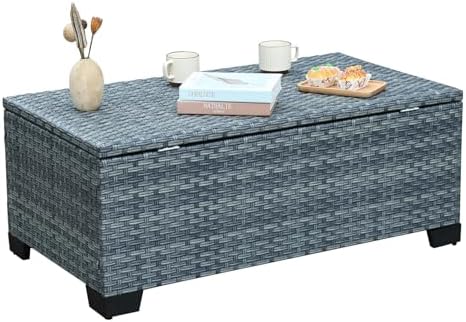Outdoor Storage Table Wicker Patio Coffee Table All-Weather Rattan Side Table by Rattaner