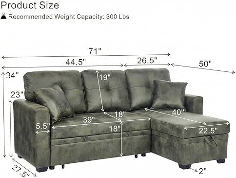 L-Shaped Sectional Couch with Storage, Sleeper Sofa - Image 6