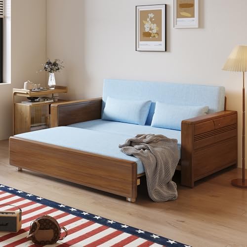 71" Solid Wood Walnut Frame Sectional Sleeper Sofa, 3-in-1 Pull Out Bed - Image 4
