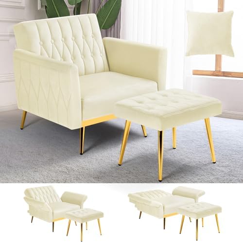 Velvet Accent Chair w/Ottoman & Adjustable Backrest by ACMEASE