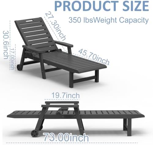 Outdoor Chaise Lounge Chairs, 5-Position Adjustable Backrest, Waterproof - Image 3