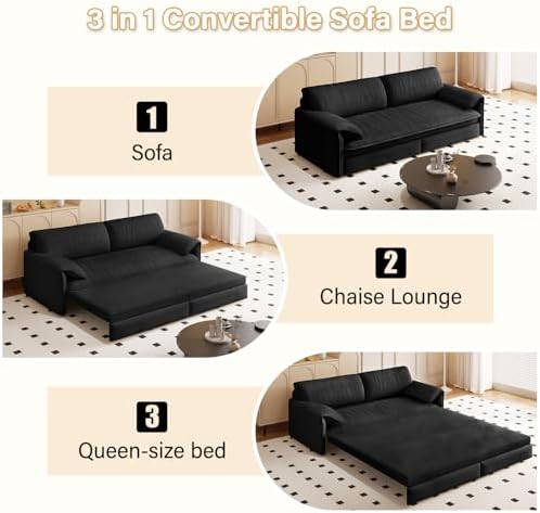 66" Futon Sofa Bed Queen Size, 3-in-1 Convertible Sleeper Sofa - Image 5