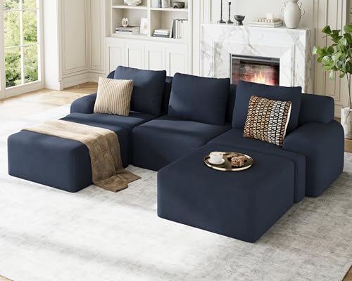 113" Boneless Couches for Living Room Oversized U-Shaped Blue-Grey by Kalafini
