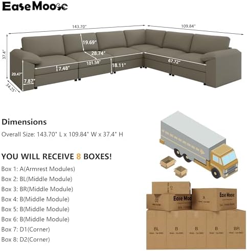 EASE MOOSE Modular Sectional Sofa, Large Modular Couch, Light Grey - Image 2