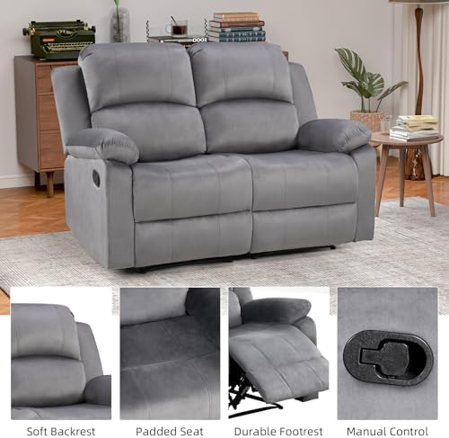 EBELLO Manual Loveseat Recliner Sofa, Soft Microfiber Reclining Couch - Image 3