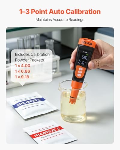 VEVOR pH Meter, 0-14 pH Range, IP68 Waterproof Probe, Pocket Tester Kit - Image 3