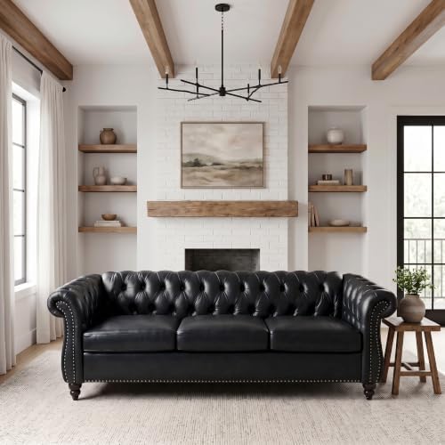 3 Seat Chesterfield Sofa, Faux Leather Couch by EYBCTHOME