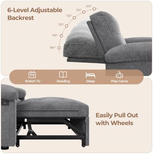 59” Loveseat Sleeper Sofa with USB Ports & 4 Storage Pockets, 3 in 1 - Image 6