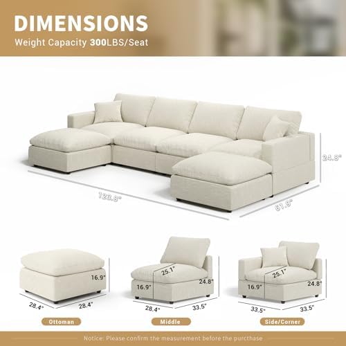 Modern Sectional Linen Couch for Living Room U-Shape Sofas, 6 Seat Modular - Image 2