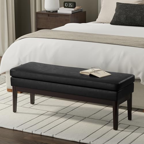SIMPLIHOME Carlson 45" Wide Vegan Leather Rectangle Ottoman in Black - Image 2
