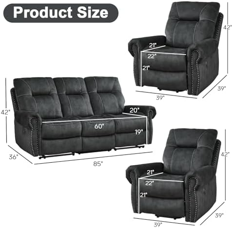 EBELLO 3 Pieces Reclining Couch Furniture Set - Image 2
