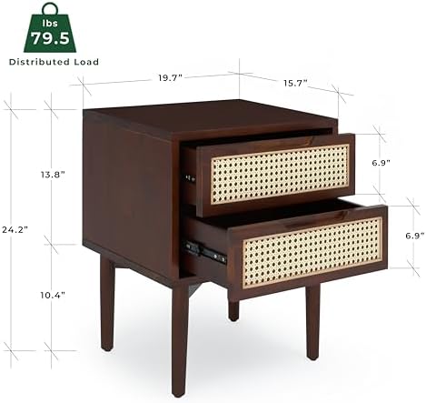 Bme Oliver Solid Wood Rattan Nightstand, Bohemian & Mid Century - Image 2