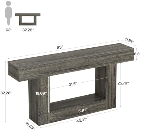 Tribesigns 63" Console Table, Farmhouse 2-Tier Entryway Table - Image 2