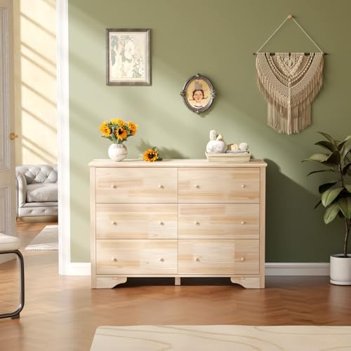 VINGLI 6 Drawer Dresser with Unfinished Solid Wood - Image 3