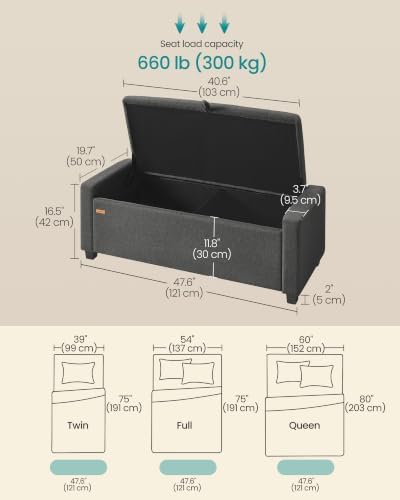 SONGMICS Storage Ottoman, 48 Inches Long Bed End Stool, Solid Wood Legs - Image 2