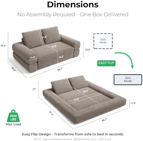 LIKIMIO FlipNest 3-in-1 Convertible Sleeper Sofa, Light Brown - Image 2