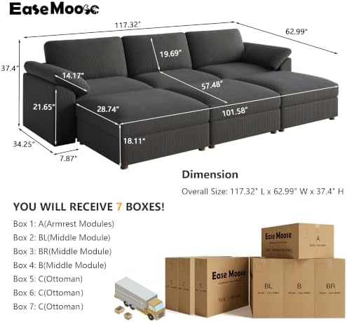 EASE MOOSE Sectional Modular Sofa, Oversized Sleeper Deep seat Couch - Image 2