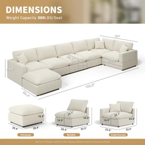 Modern Sectional Linen Couch for Living Room V-Shape Sofas, 7 Seat Modular - Image 2