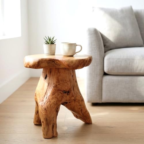 WELLAND Natural Cedar Stump Stool, Live Edge Mushroom Side Table - Image 4