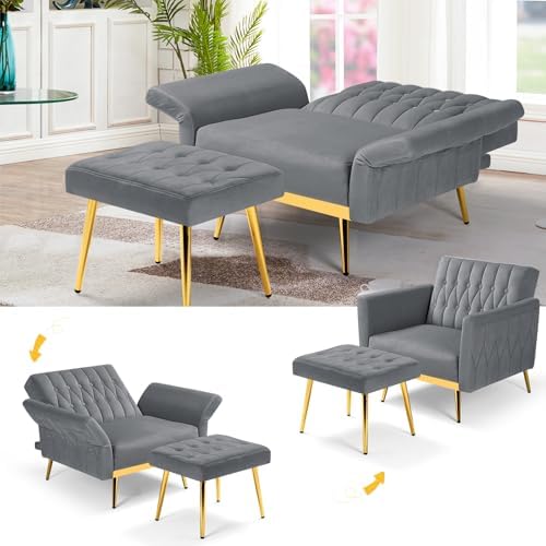 Velvet Accent Chair w/Ottoman & Adjustable Backrest - Image 7
