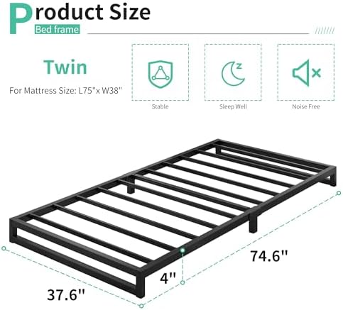 Lutown-Teen 4 Inch Twin Size Bed Frames - Image 2
