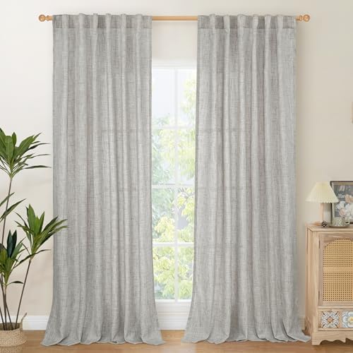 Dark Grey Linen Semi Sheer Curtains 52X95 Inch by YoungsTex