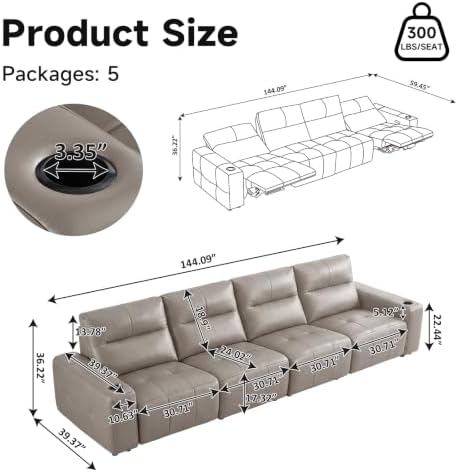Power Recliner Sofa Genuine Leather Wall Hugger Recliners - Image 2