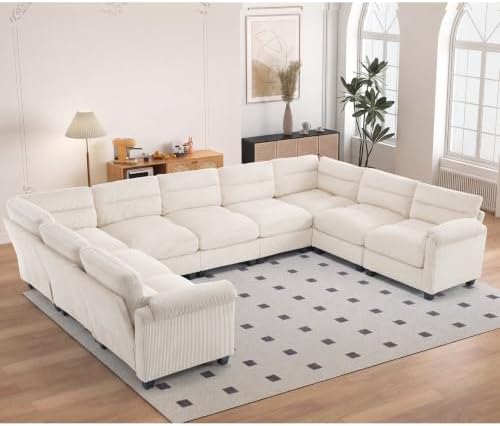 HAOMARKETS 141" Wide Modular Sectional Corner Sofa Couch, Oversized Corduroy U by HAOMARKETS