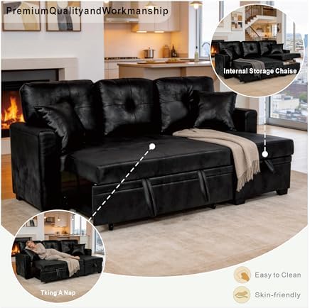 Eafurn Tufted Sectional Sleeper Sofa Pull Out Couch Bed - Image 6