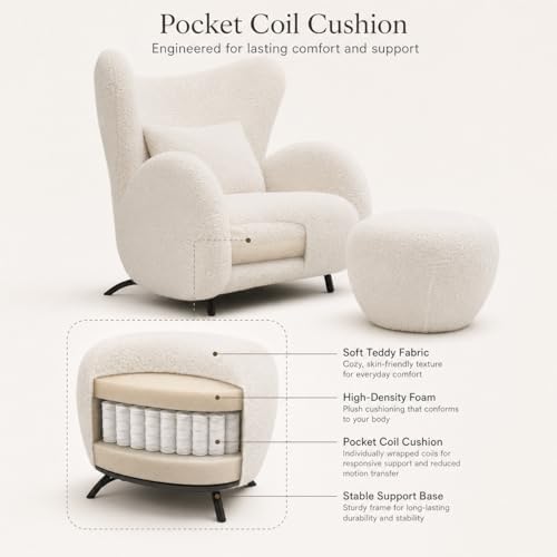 Oversized Teddy Chair and Ottoman Set, Upholstered, - Image 7