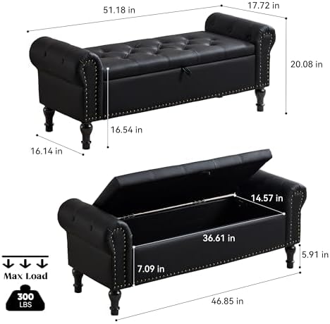 Storage Bench for Bedroom, Faux Leather Queen Size Benches - Image 2