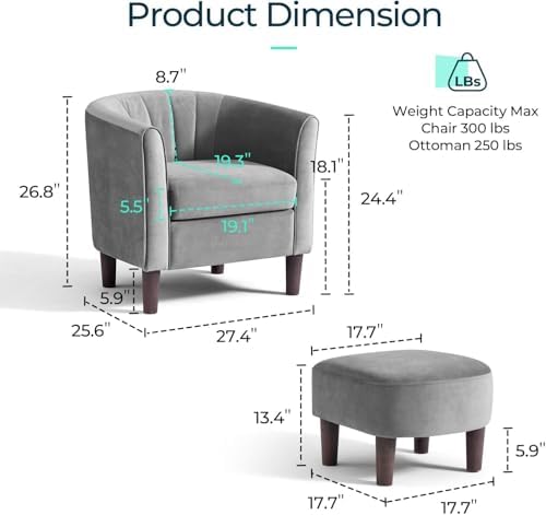 LINSY Accent Chair with Ottoman, Modern Barrel Chair Small Armchair Reading - Image 2