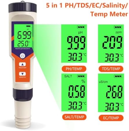 Digital PH Water Tester, 5 in 1 PH/TDS/EC/Salt/Temp Meter - Image 5