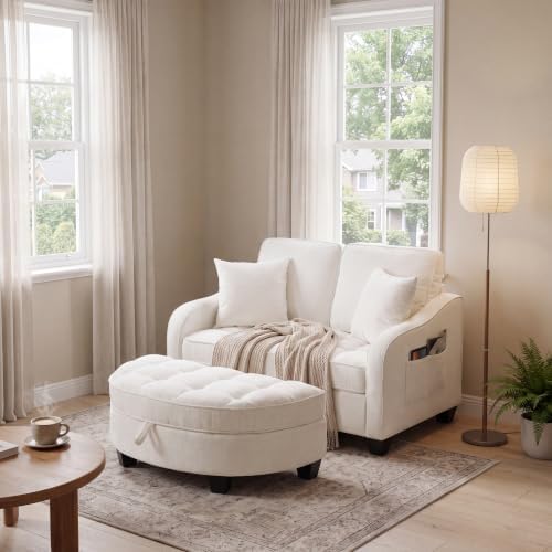 ERYE Chenille Tufted Loveseat Sofa and Ottoman Set - Image 3