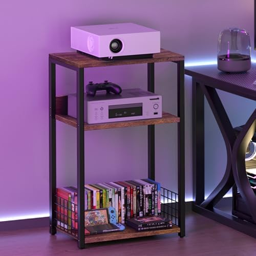 LELELINKY Large Brown Record Player Stand, 3 Tier 18" Wide Big End Table - Image 6