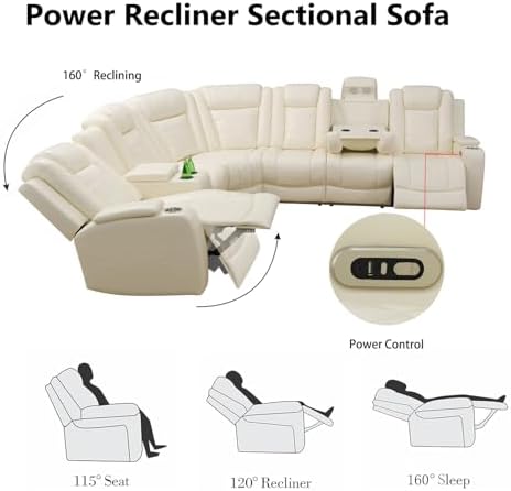 Breathing Leather Reclining Sofa Set, Power Recliner Sectional Couch - Image 3