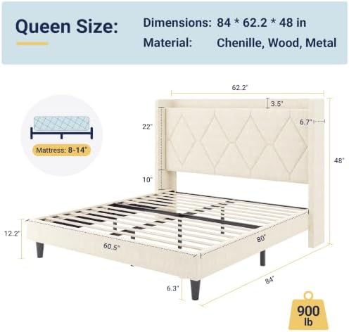 Allewie Queen Bed Frame with Storage Headboard & Smart Charging Station - Image 2