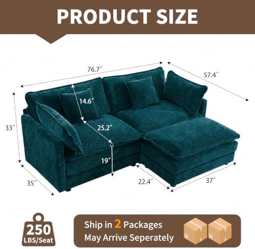 Tmsan 76.7" Blue Cloud Loveseat Sofa - Image 2