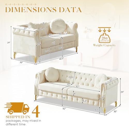 2 Pieces Mid Century Modern Chesterfield Sofa Set, Upholstered Button Tufted - Image 2