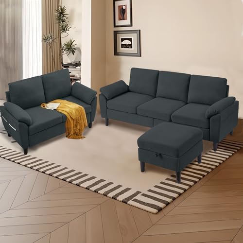 80" Convertible Sectional Sofa Set, Modern Linen Small L Shaped Couch - Image 3