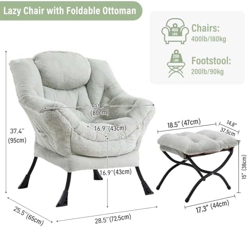Furlide Lazy Chair with Ottoman, Plush Reading Chair - Image 2