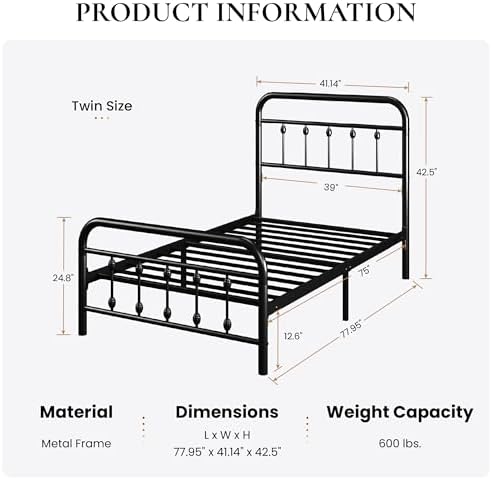 SHA CERLIN Twin Metal Bed Frame - Image 2