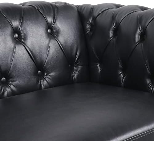 LEVNARY Leather Sofa, Chesterfield Tufted Upholstered 2 Seater Couch, Modern - Image 6